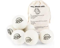 Drogerballen voor wasdroger, 100% hypoallergeen, wasballen voor dons | Set van 6, Nieuw-Zeelandse woldroger, natuurlijke wasverzachter, wasverzachter voor zacht en wollig wassen, met opslag