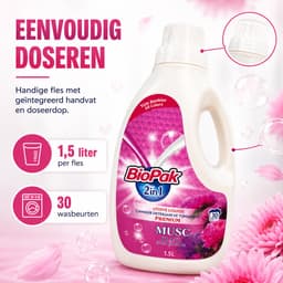 BioPak 2-in-1 Vloeibaar Wasmiddel & Wasverzachter Musc – 8 x 1,5 Liter – 12 Liter Totaal – Voor Gekleurde Was – Tot 240 Wasbeurten — thumbnail 2