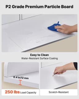 VEVOR Wasmachine en Droger Bovenplaat met Schroef, 137 X 69,9 cm Houten Wassers en Drogers Bovenplaat met 2 Laden & Hooks, Waskamers Bovenplaat voor Waskamers Pantry Counter Organisatie en Opslag, Wit — thumbnail 4