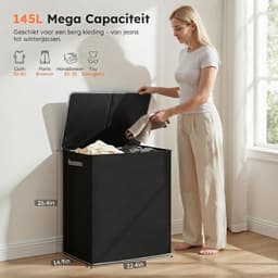 JCP® Wasmand - 145L - Wasmand 2 Vakken - Wasmanden - Zwart - 58cm x 38cm x 67cm — thumbnail 5