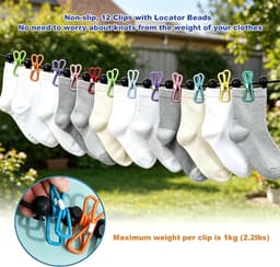 Draagbare Waslijn - Reis Waslijn - Kleding Drogen - Flexibel Ophangsysteem - 1 Meter - Kleurrijk — thumbnail 5
