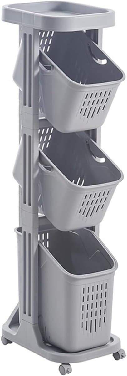 Opbergwagen op wielen - Wasmand met lagen - Ruimte organiseren - 360° vergrendelbare wielen - 108.5cm hoog - Grijs — afbeelding 1