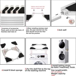 Universele Stapelset - Wasmachine Droger - Ruimte Besparen - Verstelbaar Frame - 46-70 cm - Wit — thumbnail 4