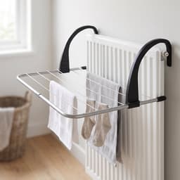 Cheqo® Droogrek Hangend - Radiator Droogrek met 3 m Waslijn en Drooglijn - Hangdroogrek voor Balkon Verwarming en Badkamer - Inklapbaar Metalen Wasrek - Wasdroger Rek voor Kleding en Handdoeken - Ruimtebesparend - Zilver — thumbnail 4