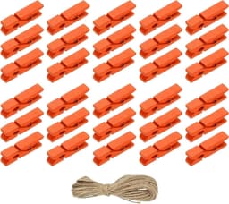Houten Wasknijpers - Kleine Knijpers - Foto's Ophangen - Natuurlijk Hout - 35 cm - Oranje — thumbnail 1