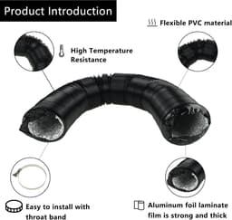 Afvoerslang PVC Aluminium - Flexibele Slang Luchtslang - Ventilatie Airco Droger - Met 2 Roestvrij Staal Klemmen — thumbnail 4