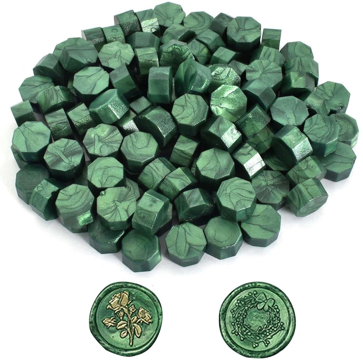 Groene Waszegels voor Briefen, Enveloppen en Uitnodigingen - 100 Octagonale Wasbolletjes voor Creatieve Verpakkingen en Ambachtelijke Projecten — afbeelding 1