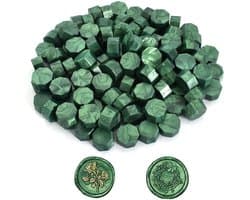 Groene Waszegels voor Briefen, Enveloppen en Uitnodigingen - 100 Octagonale Wasbolletjes voor Creatieve Verpakkingen en Ambachtelijke Projecten