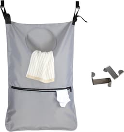 Hangende waszak, waszak voor deur, wasmand met 2 extra roestvrijstalen deurhaken, wasmand, grijs | Wasmand voor de deur, grote wasmand voor ruimtebesparende opslag, badkamer, slaapkamer, grijs — thumbnail 1