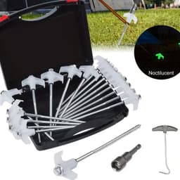FAMEX 24-delige Schroefharing Set 20 cm, ichtgevende met Booradapter, Uithaak en Opbergbox, Tentharingen voor Camping — thumbnail 2