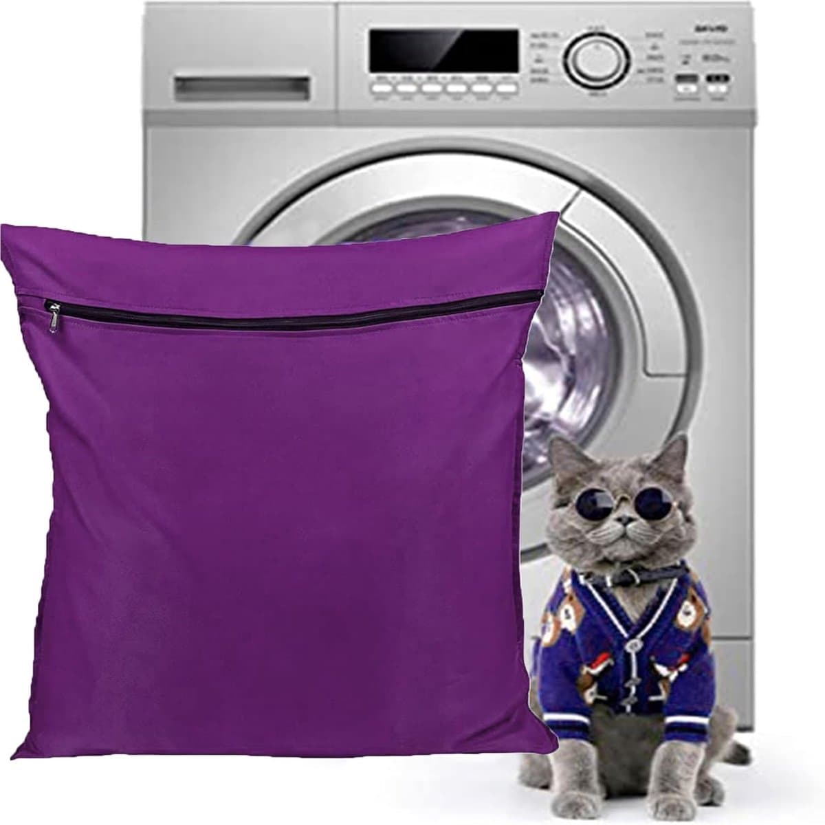 Waszak voor huisdieren - paarse kleur - beschermt wasmachine tegen dierenhaar - ideaal voor honden en katten - ShopVlot — afbeelding 1