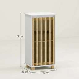 Sello! badkamerkast – badkamermeubel – geïntegreerde wasmand – uitneembare waszak – bamboe deur – wit – 40 × 30 × 80 cm. — thumbnail 2