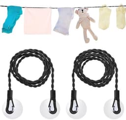 Twee uittrekbare waslijnen – 1,5 m – Elastische waslijn – Campingwaslijn – Waslijn – Uittrekbare waslijn – Met haken en zuignappen – Geschikt voor kamperen en gebruik bij de wasdroger — thumbnail 1