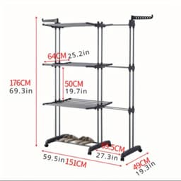 Dailygoods Kledingrek Opvouwbaar droogrek 4-laags met wielen Groot wasrek voor gebruik binnen en buiten — thumbnail 4