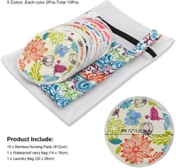 Dailygoods - PINOWU Voedingspads - 10 wasbare pads + natte tas + waszak, borstvoeding tepelkussentjes (groot 11,9 cm) — thumbnail 5