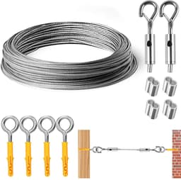 SnelShoppen - 8M/2mm Stalen Kabel, Verstelbare Stalen Touw met Oogjes, Beschermde Tensioner, Bekleed Klimtouw, 8 Meter Verstelbaar voor Gordijn, Wasli — thumbnail 1