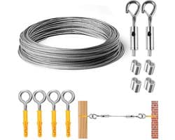 SnelShoppen - 8M/2mm Stalen Kabel, Verstelbare Stalen Touw met Oogjes, Beschermde Tensioner, Bekleed Klimtouw, 8 Meter Verstelbaar voor Gordijn, Wasli