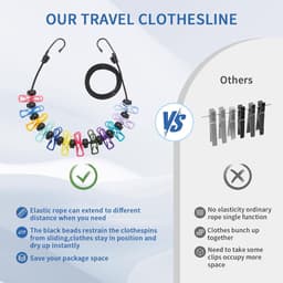 2 Pieces Clothesline Camping, Portable Travel Clothesline, Outdoor Clothesline, Extendable with 12 Pieces Clamps and - ShopVlot — thumbnail 5