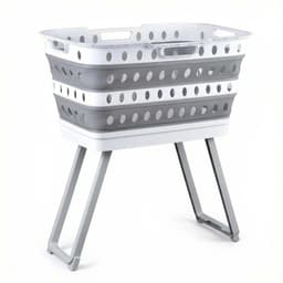 Stervia Verhoogde Wasmand - Wasmand Met Standaard - Opvouwbare Wasmand - 43 Liter - Geventileerd - Grijs/Wit - 60 x 40 x 65 cm — thumbnail 1