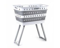 Stervia Verhoogde Wasmand - Wasmand Met Standaard - Opvouwbare Wasmand - 43 Liter - Geventileerd - Grijs/Wit - 60 x 40 x 65 cm