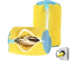 Schoenwaszak voor wasmachine – 360° schoenreiniger met YKK-ritssluiting – herbruikbare waszak voor sneakers, beschermt tegen vervorming en slijtage – 2 stuks (geel)