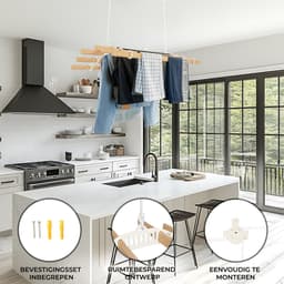 Kledingrek Plafond Katrol - Ivoor– 1.2m 6-lat plafond wasrek — thumbnail 3