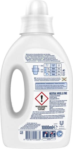 Neutral - Vloeibaar Wasmiddel Wol & Fijn 20 Wasbeurten - 6 x 1 liter - Voordeelverpakking — thumbnail 2