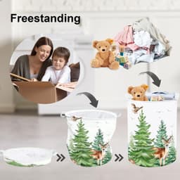 Opbergmand - Opvouwbaar met Handvatten - Wilde Dieren Print Herten en Uilen - Voor Kinderkleding en Speelgoed in Babykamer en Badkamer - 36 x 45 cm — thumbnail 3