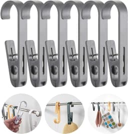 Washaken met klemmen - Sterke plastic wasknijpers - kleerhangers voor sokken - washaken clip - Veelzijdig - draagbare antislip plastic hangers clips - voor kleding gordijn badhanddoek hoed lakens jas - 6stuks - grijs — thumbnail 1