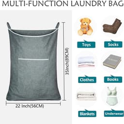 Hangende wasmand tas - ruimtebesparend - 1 stuk - grijs - 35L x 22W inch — thumbnail 3