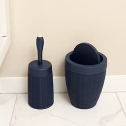 Wasmand 40 liter - Toiletborstel met doseersysteem - Prullenbak met swingdeksel - Set 'Hessian' - Donkerblauw — thumbnail 3