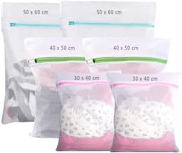 6 Stuks Waszakken Set - 3 Verschillende Maten (30x40 cm, 40x50 cm, 50x60 cm) - Beschermt Delicate Kleding in de Wasmachine - Verborgen Rits - Duurzaam Polyester - Transparant — thumbnail 1