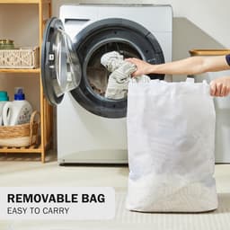 RFWR® Wasmand met Deksel - 48 Liter Smal en Opvouwbaar met Waszak - Houten en Bamboe Design — thumbnail 2