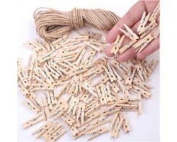 Mini Houten Knijpers met Jute Touw voor Foto's en Decoratie