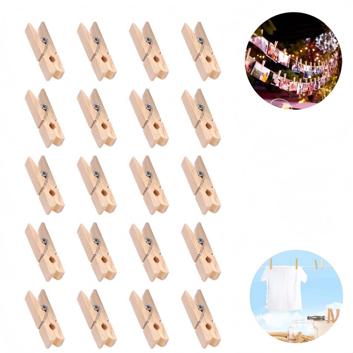 20 stuks - Houten clips - Opbergclips - Fotoclips - Houten wasknijpers - Houten knutselspullen - 3,5*0,7 cm - voor doe-het-zelfprojecten, woonaccessoires en het organiseren van kleine spullen — afbeelding 1