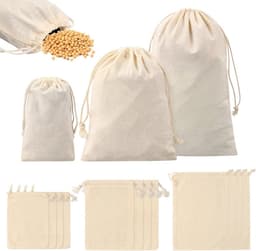 Allecta - Natuurlijke katoenen zakjes met trekkoord - Sieraden cadeau - Beige - Set van 12 — thumbnail 1
