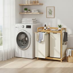 Wasmand – 2 vakken – Bamboe – Wasverzamelaar – 150 L — thumbnail 4