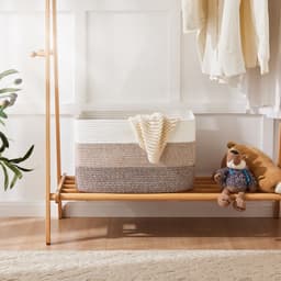 Extra grote mand van katoenen touw - Rechthoekige gevlochten manden - Opbergmand voor dekentjes in de kinderkamer of woonkamer - Speelgoedmand met handvat - 55 x 43 x 30 cm - Kaki — thumbnail 4