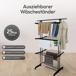 Opvouwbaar Droogrek met 3 Niveaus en Zijvleugels voor Ruimtebesparend Drogen — thumbnail 5