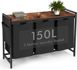 Wasmand 3 Vakken - Wassorteerder -150L-Vintage bruin en zwart — thumbnail 1