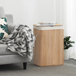 Wasmand Vuile wasmand met handgrepen deksel en uitneembare voering Opvouwbaar en ruimtebesparend Maximaal draagvermogen 20 kg Stevige en duurzame constructie 40 x 30 x 60 cm naturel — thumbnail 4