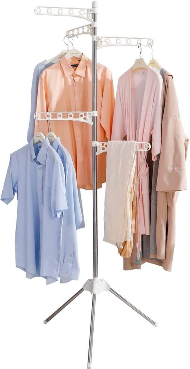 Opvouwbaar droogrek voor kleren - inklapbaar statief - kleerhanger hoek kledingstuk opslag plank - draagbaar wasorganisator - ivoor folding wall laundry rack — afbeelding 1
