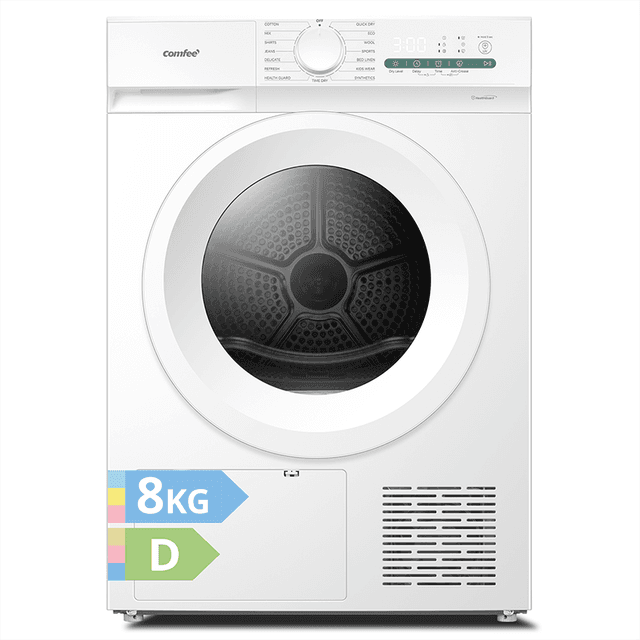 Comfee by Midea' CD08EHP05W-HR warmtepompdroger, 8 kg, energieklasse D met warmtepomptechnologie, UV-licht voor hygiënische zuiverheid, opfrissen, LED-display, sneldrogend, wit