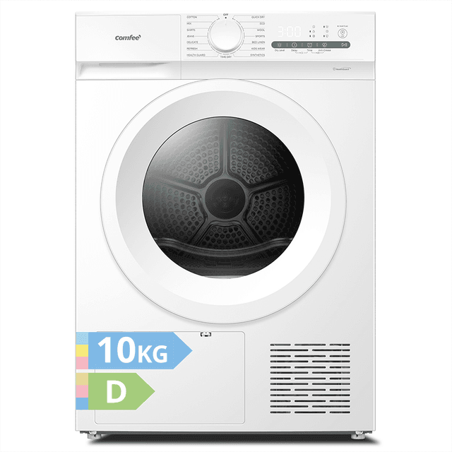 Comfee by Midea' CD10EHP05W-HR warmtepompdroger, 10 kg, energieklasse D met warmtepomptechnologie, UV-licht voor hygiënische zuiverheid, opfrissen, LED-display, sneldrogend, wit