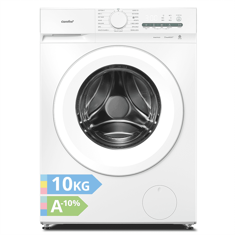 Comfee' van Midea wasmachine 10 kg, wasmachine met dierenhaarprogramma en stoomfunctie, 16 programma's, energie-efficiëntieklasse A-10%, bijvulfunctie, stil en energiebesparend, CF10EWP05W-HR, wit — afbeelding 1