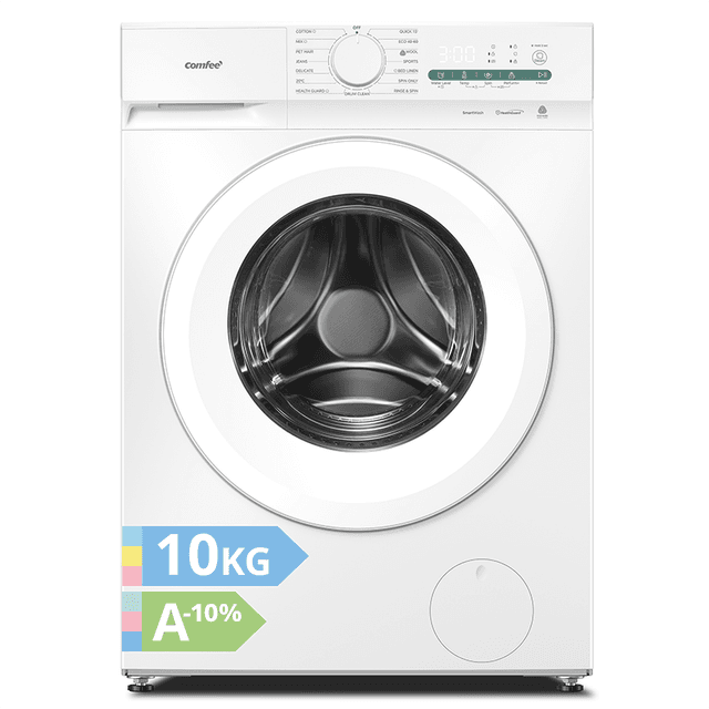 Comfee' van Midea wasmachine 10 kg, wasmachine met dierenhaarprogramma en stoomfunctie, 16 programma's, energie-efficiëntieklasse A-10%, bijvulfunctie, stil en energiebesparend, CF10EWP05W-HR, wit