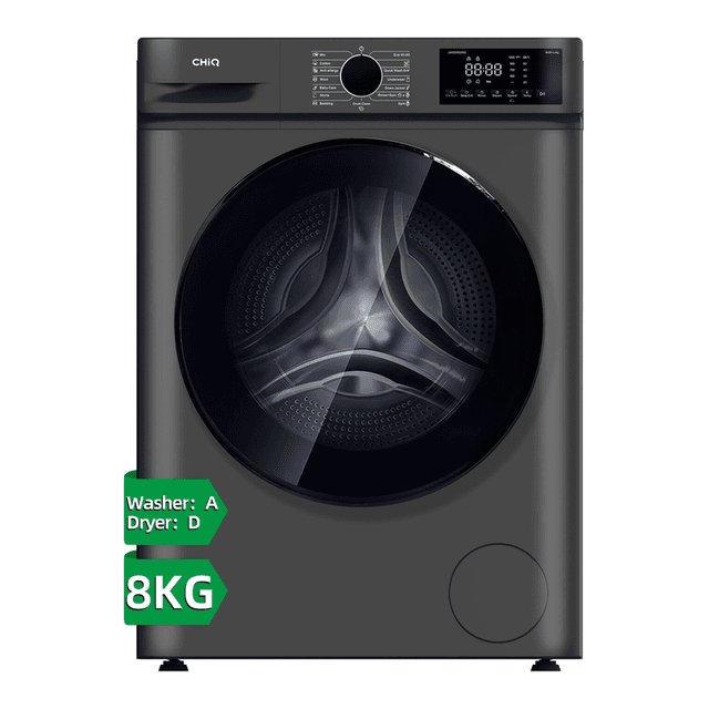 CHiQ was-droogcombinatie 8 kg, donkergrijs, counter depth, grote trommel, inverter motor, 1400 RPM, stoomfunctie, energieklasse A/D JW85882HG