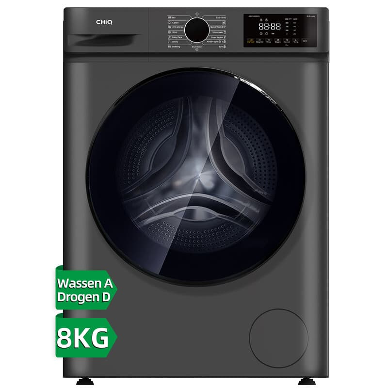 CHiQ 8 kg was-droogcombinatie, donkergrijs, inbouwontwerp, grote trommelcapaciteit, invertermotor, 1400 rpm, stoomfunctie, energieklasse A/D, JW85882HG — afbeelding 1