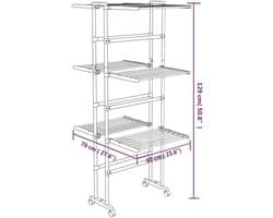 Droogrek – Wasrek – Kledingrek – Droogstandaard – Washanger – Argento – 3-Laags Driedubbel Droogvlak – Aluminium Met Wieltjes En Wasknijpers