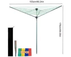 Wasrek-Droogmolen-Metalen Buitentuinscherm Drogeregel-Lichtgewicht, Inclusief Tas-Zilver+Groen.